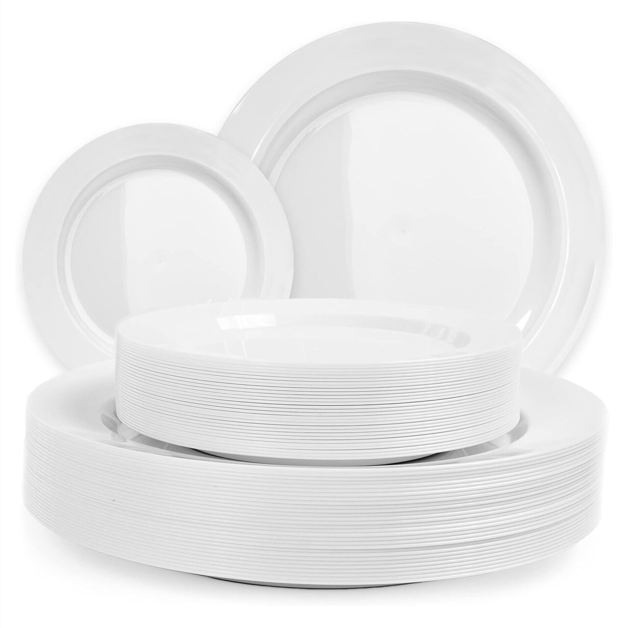 60 pk Heavy Duty Disposable White Plastic Plates, 30 Dinner + 30 Salad Plates